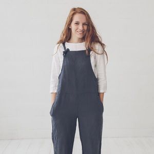 Black 100% Linen Overalls, Size M/L